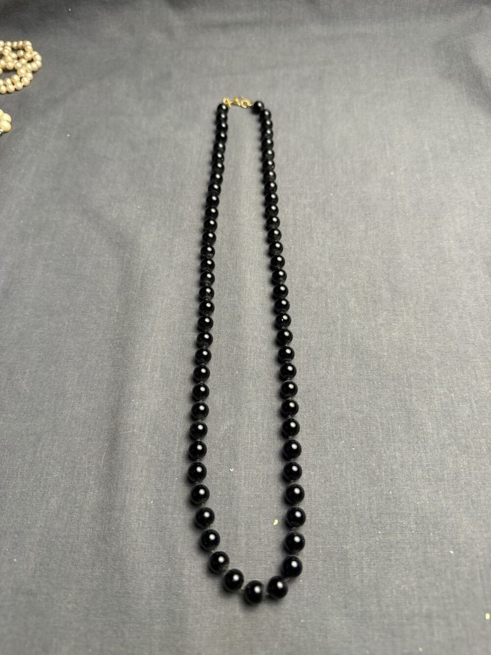 Vintage Monet Black Marble Glass 6mm Knotted 24" Necklace